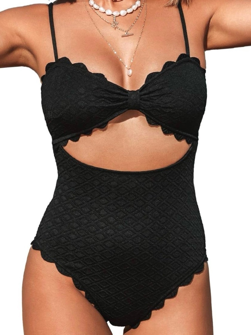 Cupshe Black Scalloped Cutout One-Piece Swim